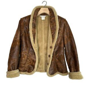 Vintage Audrey Talbott Carmel Brown Shearling Trimmed Bomber Jacket Size 6
